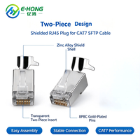 E-HONG 8P8C CAT7 SFTP Konektor RJ45 Dua Bagian Berpelindung Ganda 10Gbps 600MHz Berlapis Emas untuk Jaringan
