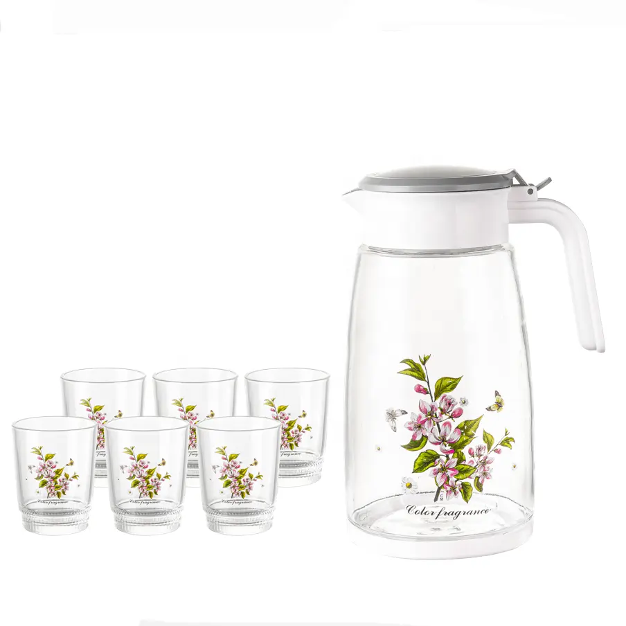 Kính uống đặt Jug đặt với kính nước uống đặt sử dụng thủy tinh đẹp in nhà nóng bán 7 cái cốc thủy tinh hiện đại có sẵn