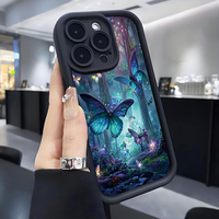Nouvelle coque de téléphone portable antichoc en TPU avec motif papillon bleu forêt et protection d'objectif en forme d'échelle pour iPhone 12 13 14 15 16 17 18 Pro Max