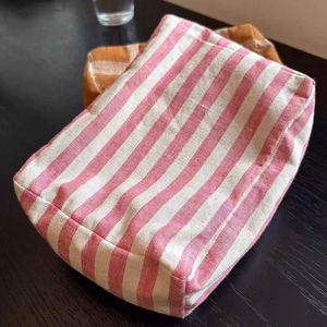 Promotional Recycling Pink and White Color Stripes Cotton <b>Storage</b> Pouch Canvas <b>Makeup</b> Pouch With Logo Printing - Product Image 1