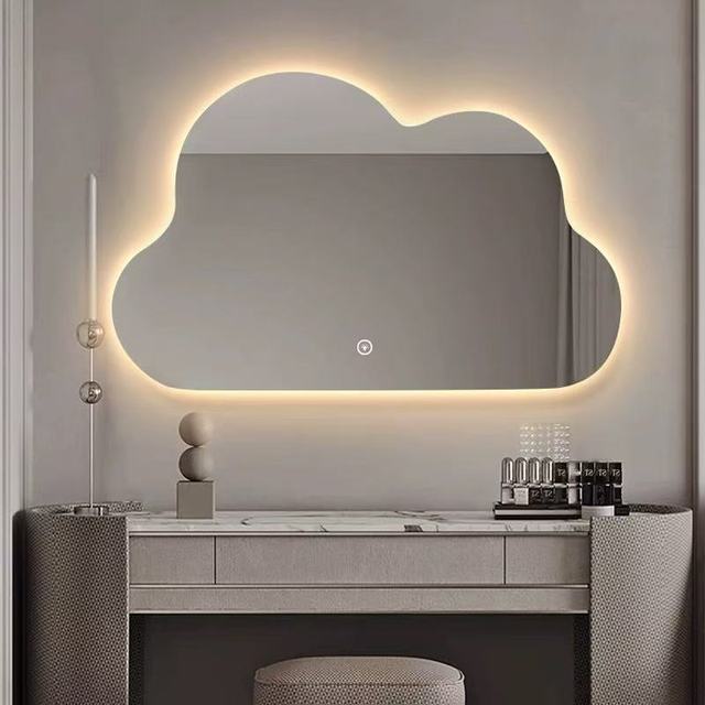 Clouds Shape Smart Mirror LED Light Makeup Mirror Bathroom Home Dormitory Commercial Wall-mounted Decorative Mirror