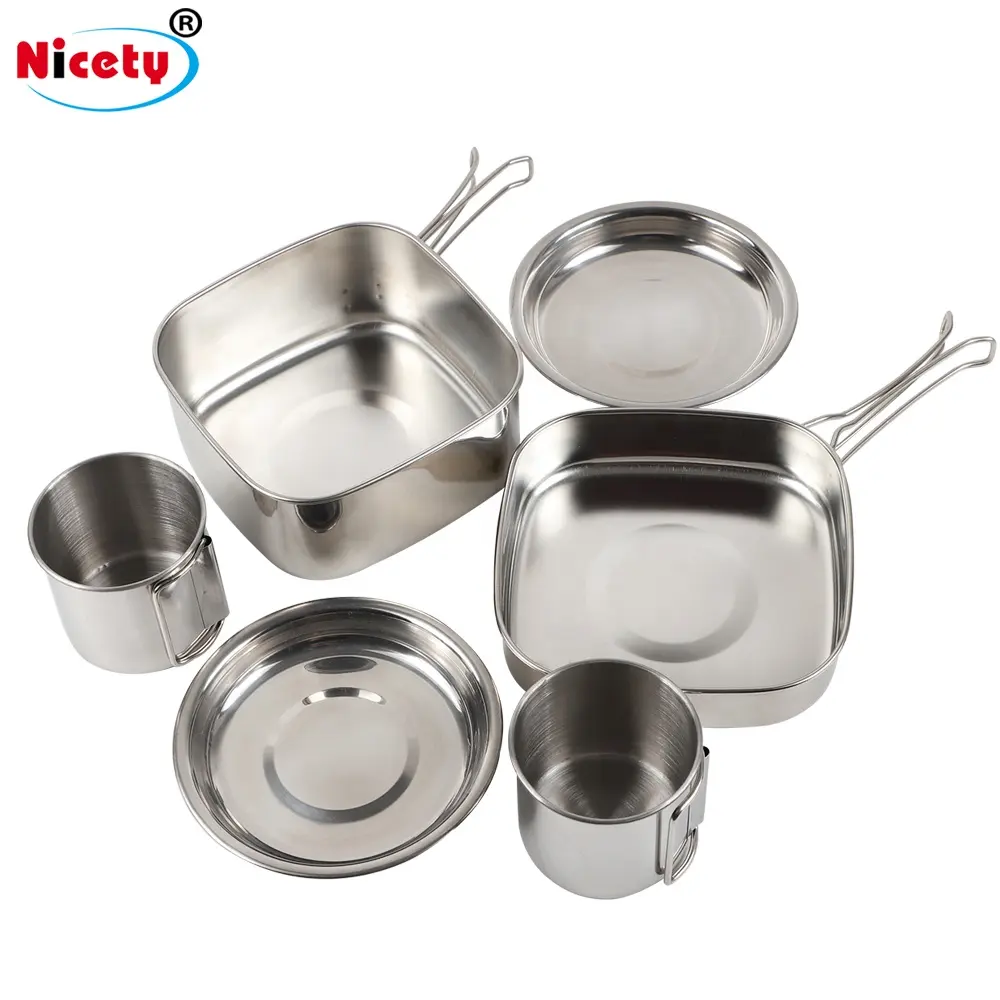 Nicety 스테인레스 스틸 야외 요리 세트 컵 접시 저렴한 요리 세트 하이킹 6 개/대 접는 캠핑 냄비