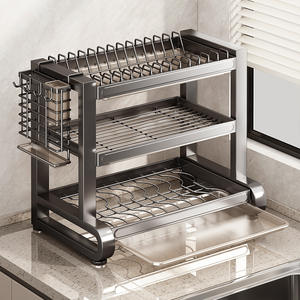 Estante para platos de acero inoxidable 304, tamaño L, multicapa, con bandeja, de secado rápido, para almacenamiento en la cocina, para cuencos, platos y palillos - Product Image 1