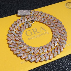 Cadena cubana de moissanita de color plata 925 para hombre, oro rosa, sólido, pesado, grueso, 13MM, Diamante helado, VVS D - Product Image 3