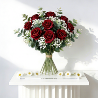 Vente flash : Boule de fleurs artificielles en soie bordeaux de 50 cm, centre de table pour mariage, arrangement de roses fait main pour la Saint-Valentin