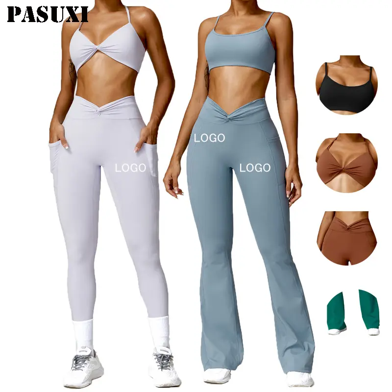 PASUXI 2024 Neue Mode Hochwertige Fitness Fitness Lauf-BH Ausgestellte Leggings Active wear Workout-Sets für Frauen Yoga-Sets