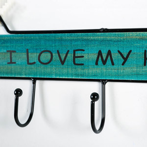 Master Gu Wall Hooks Wooden Wrought Iron 3 Hooks I Love My Home Modern Simple Entryway Kitchen Coat <b>Rack</b> - Product Image 3