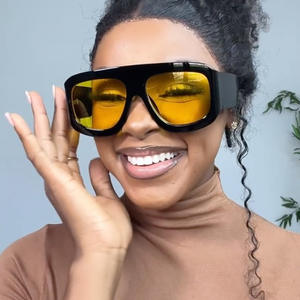 Gafas de sol cuadradas de gran tamaño, gafas de sol de piloto para mujer, de doble puente Vintage grandes gafas de sol, gafas de conducción amarillas Uv400 - Product Image 1