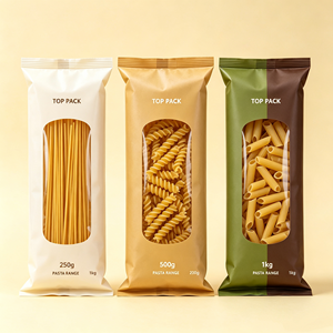 Sachet oreiller PE personnalisé OEM à faible MOQ avec fenêtre, scellé au dos, pour emballage de pâtes (spaghetti, penne, fusilli) 250g, 500g, 1kg, pour la vente au détail de marques - Product Image 2