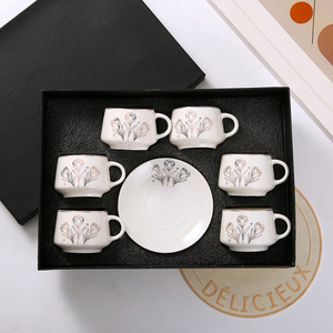 European Style Tea <b>Cups</b> <b>Set</b> of 6 Gold Flower Coffee <b>Cup</b> and Saucer <b>Set</b> - Product Image 1