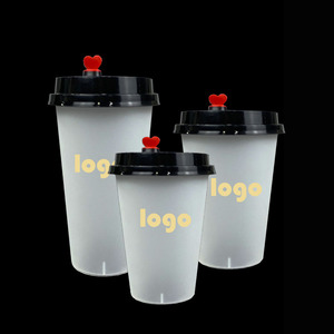 Custom printed PP clear disposable smoothie Tea cup plastic cup with lid