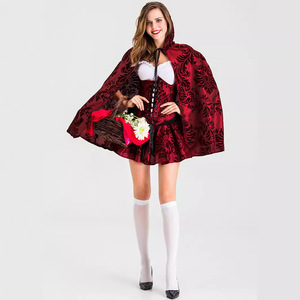 Moda <span class=keywords><strong>Sexy</strong></span> Halloween adulto reina disfraz bruja vestir estilo gótico vampiro pequeño sombrero rojo capa - Product Image 5