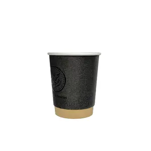 Modern Stylish Premium contemporary black Color 4/6/7/8/10/12/16/20oz Double wall Paper Cup with Lid for Chocolate Latte Coffee