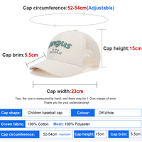 Gorra de béisbol para niños al por mayor, de algodón blanco roto con malla trasera, bordado 3D, ajustable, tipo camionero, gorra deportiva para actividades al aire libre