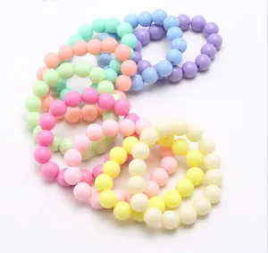 Wholesale Hot Sale Children Little Girls Kids Simple Cute Pure Color Plastic Resin Beads Elastic Adjustable Jewelry Bracelets