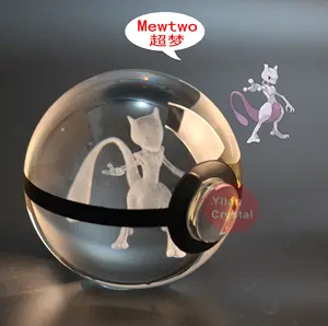 Grosir 80X80Mm Gaya Baru Penjualan Laris Kristal K9 Bola Pokeball Raichu dengan Dasar Cahaya untuk Hadiah Anak-anak