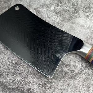 Couteau de boucher professionnel chinois Damas avec manche en résine colorée, lame épaisse de 2 mm, couteau robuste pour couper la viande et les os à usage domestique - Product Image 3