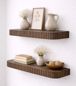 Étagère flottante moderne en bois rond cannelé, à suspendre au mur, pour livres - Product Image 4