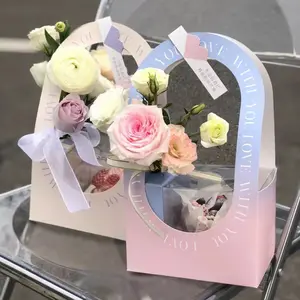 Taşınabilir çiçek paketleme kutusu çiçek kek kağit kutu düğün tatlı kollu kutu kek/çiçek
