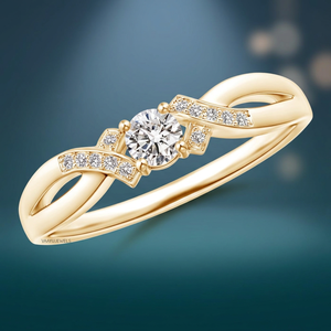 Bague de fiançailles en diamant de laboratoire rond certifié IGI avec bande torsadée en feuille pavée en or 10K 14K 18K ou en argent 925 935 - Product Image 1