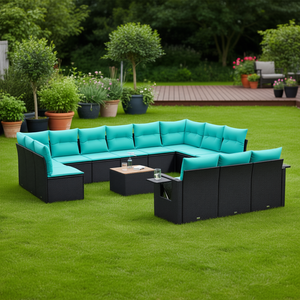 Black Poly Rattan Patio <b>Sofa</b> <b>Set</b> With Cushions For Garden Outdoor Furniture Contemporary Design - Product Image 2