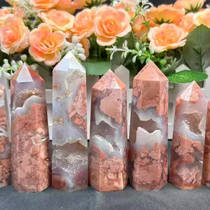 New Material Polished Natural Crystal Tower Antique Pink Agate Point For Fengshui Home Decoration Gift Chakra