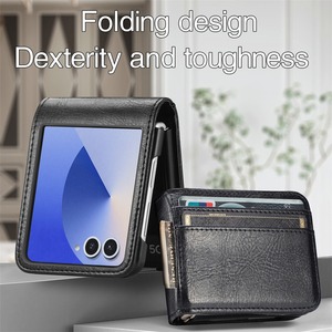 Étui de téléphone portable portefeuille en cuir PU de luxe avec fentes pour cartes compatible avec les modèles Samsung Z Flip 3 <span class=keywords><strong>4</strong></span> 5 6 7 FE - Product Image 4