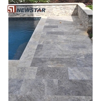 Newstar Pierre Naturelle Marbre Gris Argent Travertin Pavés Dalle Carreaux Extérieur Gris Argent Travertin Pavés