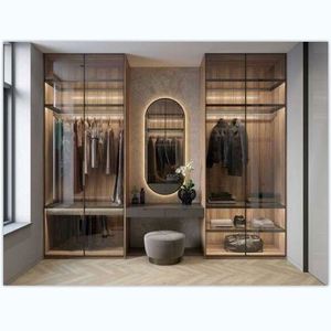 Armoire de rangement pour vêtements, grande capacité, simple, en verre, moderne, simple, anti-poussière, avec commode - Product Image 5