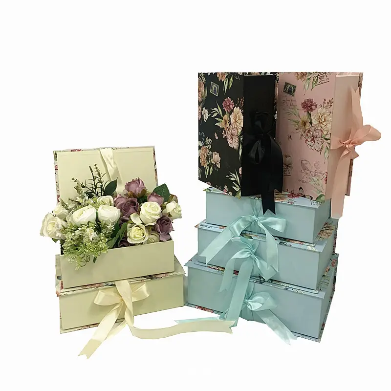 Luxury Vintage Book Shape New Pattern Cardboard Handmade Folding Gift Flower Box Wedding Gift Box With Ribbon For Valentine Box