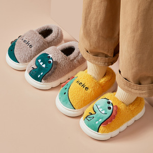 Zapatillas bonitas de dinosaurio para niños con tacón grueso cálido interior Bebé algodón zapatillas de invierno para niñas - Product Image 1
