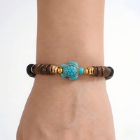 Bracelet élastique bohème avec breloques tortue, étoile de mer et dauphin en turquoise, perles de coquillage de plage et pierres volcaniques