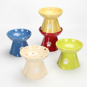 Wholesale tall polka dot pet bowls, Nordic style <b>ceramic</b> pet bowls, daily pet neck protectors, drinking bowls for cats and <b>dogs</b>. - Product Image 1