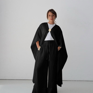 Women Abaya Set <b>Bubble</b> Wrinkle Modest Cardigan and Wide Leg Pants Islamic Clothing for Daily Prayer <b>Wedding</b> - Product Image 2