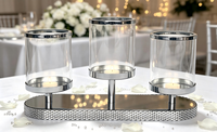Porte-bougie Hurricane, élégant chandelier à tige haute, bougie pilier en option, taille et finition personnalisables pour table de mariage et décoration intérieure