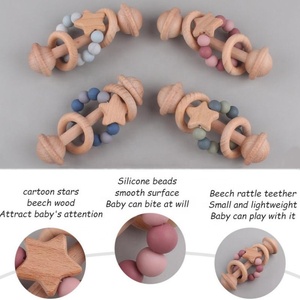 Varilla de molienda de dientes para recién nacidos de madera orgánica, cuentas de silicona, juguete para masticar bebés, estrellas de haya, <span class=keywords><strong>anillo</strong></span> para mordedores de bebé - Product Image 5