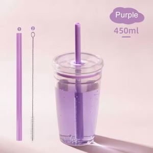 Eco-Friendly BPA Free Reusable Multi-Colored Custom Logo 450ml Tritan Leak-Proof Single Wall <b>Straw</b> Cup Lid for Coffee Cold - Product Image 1