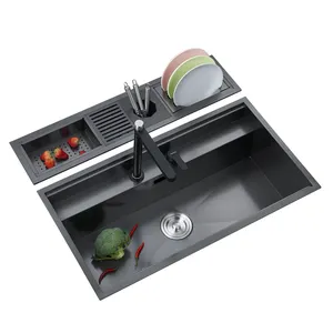 Высококачественная черная стойка для посуды, скрытая одна наверху, подмонтированная кухонная раковина по лучшей цене