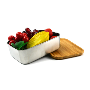 Hot Sale 304 Stainless Steel Metal Food Container Lunch Box Bento Storage Boxes & Bins with Bamboo Lid for Kids