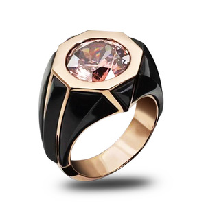Anello da donna ottagonale smaltato con pietra rosa intarsiata, regalo di gioielli alla moda per feste e uso quotidiano - Product Image 1