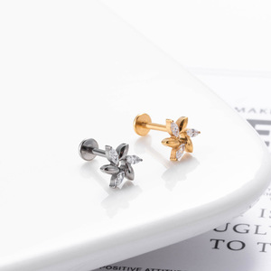 Titanium Plated Flower Stud <b>Earrings</b> Cubic Zirconia G23 Ear Cartilage Lip Jewelry Unisex Piercing Jewelry - Product Image 4