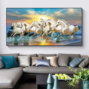 Peinture murale en porcelaine cristalline HD avec impression de paysage animalier, <span class=keywords><strong>7</strong></span> chevaux au galop, pour salon, vente en gros d'usine - Product Image 3