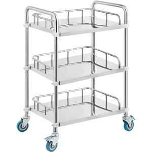 Carrito de Hospital de Acero Inoxidable de Grado Médico de Alta Resistencia, de 3 Niveles, con Barandillas de Protección Completas, Ruedas con Frenos Silenciosos, Carro de Enfermería - Product Image 3