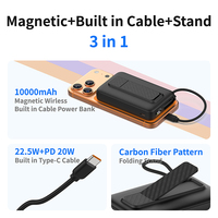 C1055 Batterie externe magnétique 10000 mAh avec béquille et cordon, chargeur portable à charge rapide 20W PD pour les voyages et l'extérieur