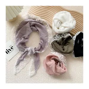 HB0646 Hot Sale Women Floral Lace Triangle Neck Scarf Sweet Crochet Shawl Neckerchief