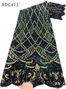 Tela de encaje de guipur nigeriano con lentejuelas Multicolor, tejido de terciopelo bordado a mano - Product Image 6