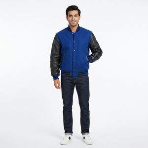 FINER THREADS Custom Chenille Embroidery Sleeve <b>Baseball</b> Letterman Button <b>Men</b> Winter Casual Varsity <b>Jacket</b> Stand Front - Product Image 1