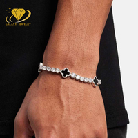 Bracelet Style Rappeur Glacé Argent Sterling 925 Plaqué Or VVS Moissanite Trèfle Tennis Bracelet Collier 3mm/4mm
