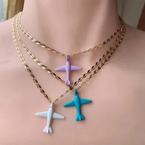 Новая Мода Эмаль покрытием самолет с подвеской в форме Медь Красочные Самолета талисманы звено ожерелья для женщин