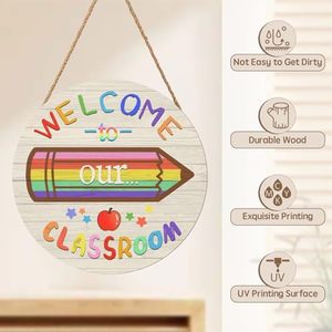 Bienvenidos a Nuestro Aula, Letrero de Madera para Puerta, Decoración de Regreso a Clases, Suministros para Maestros, Placa Redonda Colgante para Preescolar y Jardín de Niños - Product Image 5